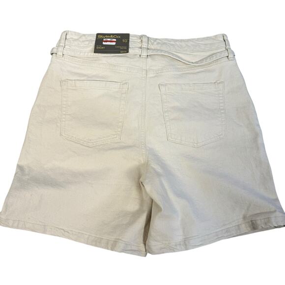 Style & Co. High rise belted cream denim jeans shorts, feminine, summer #3671 - Picture 2 of 8